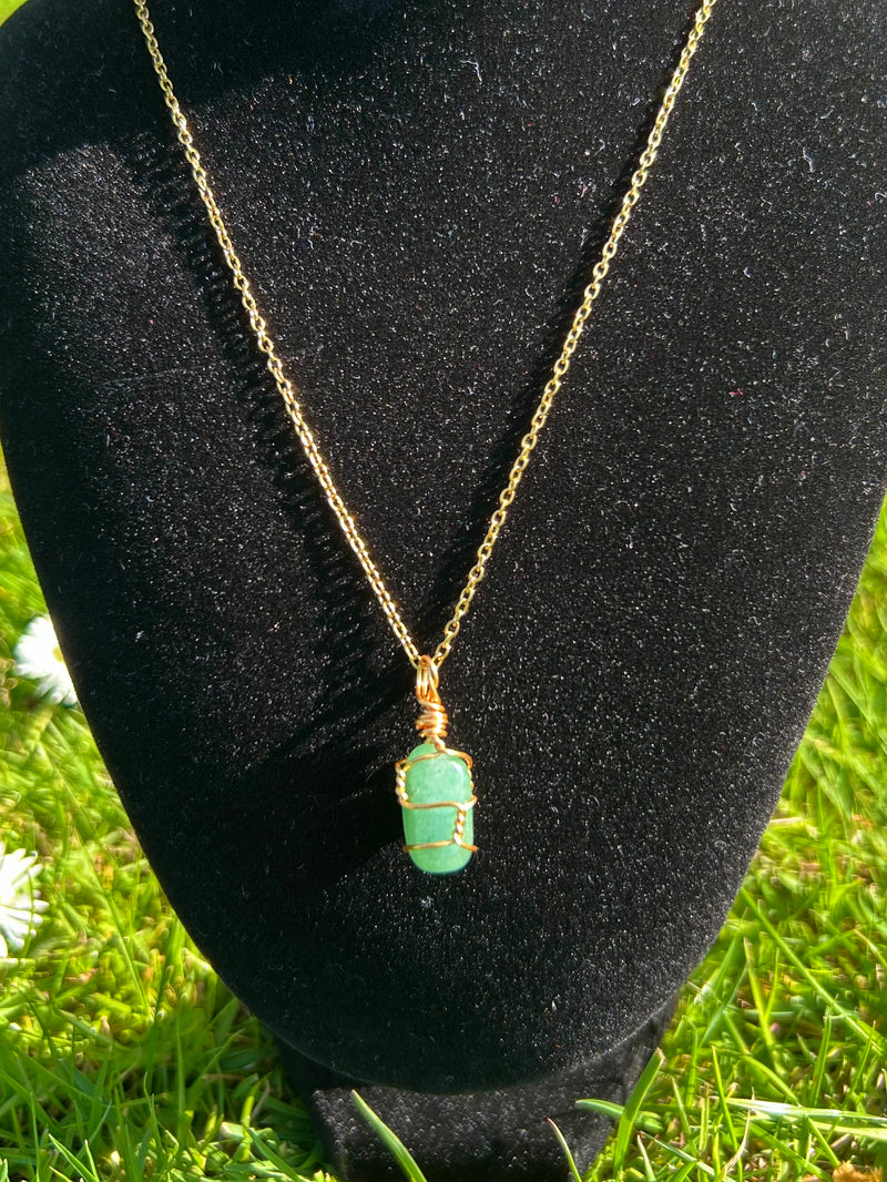 Green Aventurine Necklace - Handmade Wire Wrapped Crystal Pendant
