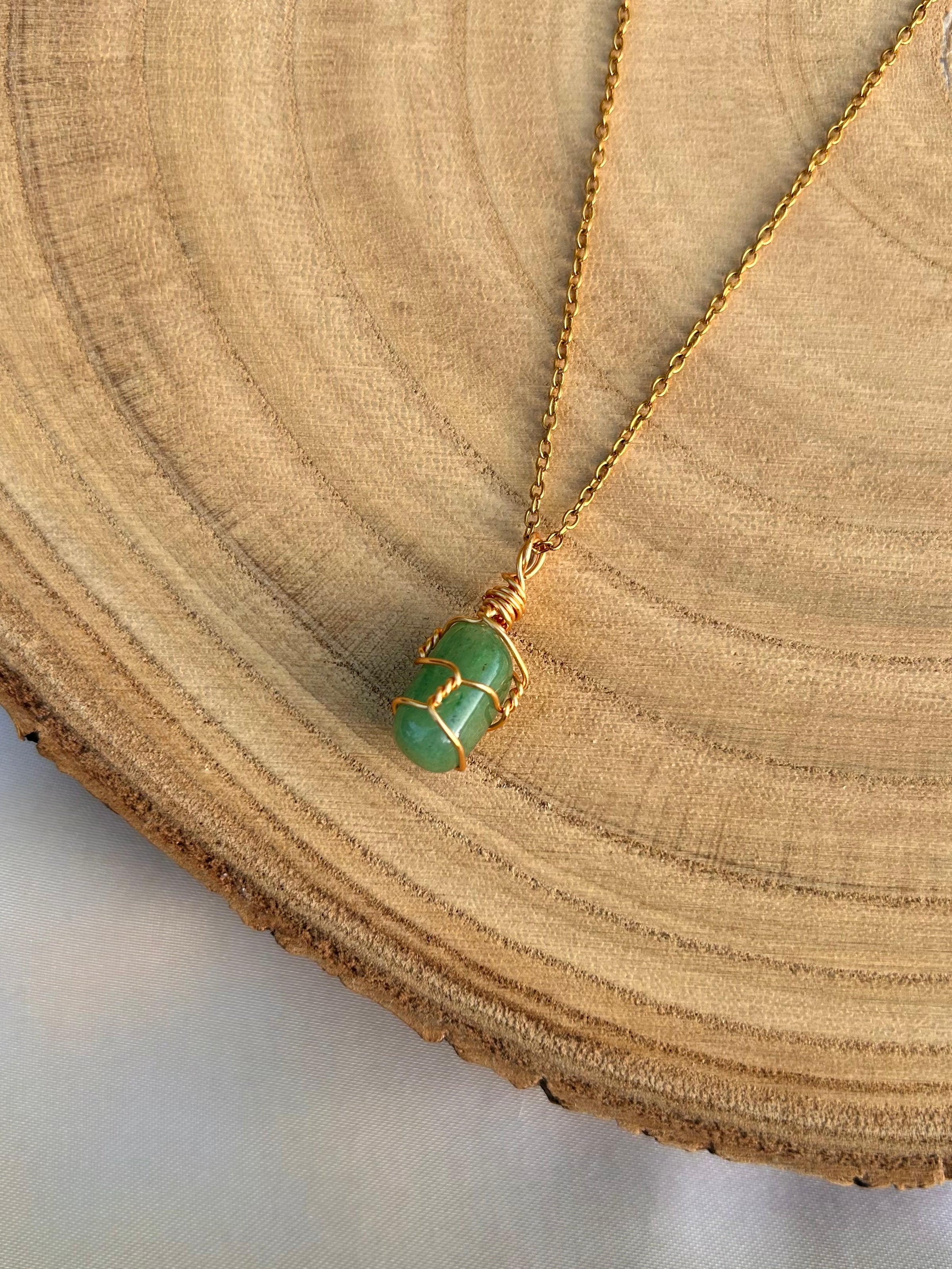 Green Aventurine Necklace - Handmade Wire Wrapped Crystal Pendant